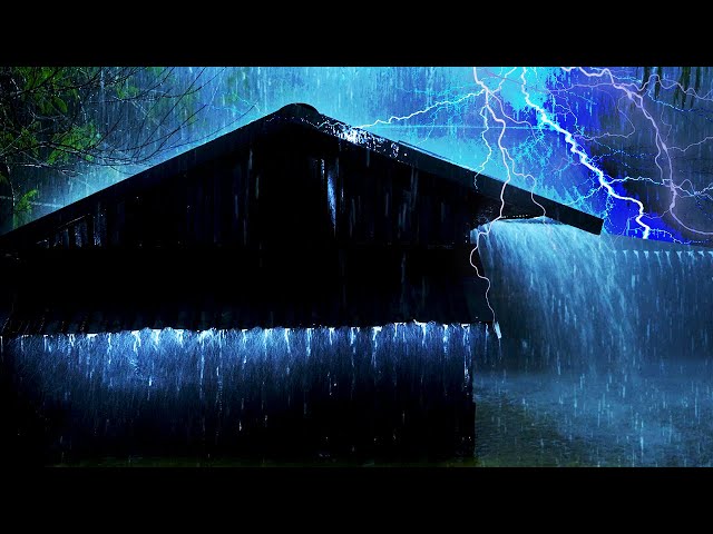 Beat insomnia with heavy rain and thunder on the corrugated iron roof of a tropical farm at night
