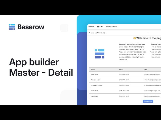 Set up a master and detail pages in Baserow Application Builder