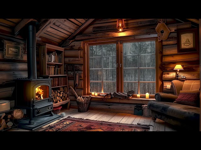 On The Window With Warm Rain Sound and Fire Sounds | Heavy Rain for Sleeping, Studying and Relaxing.