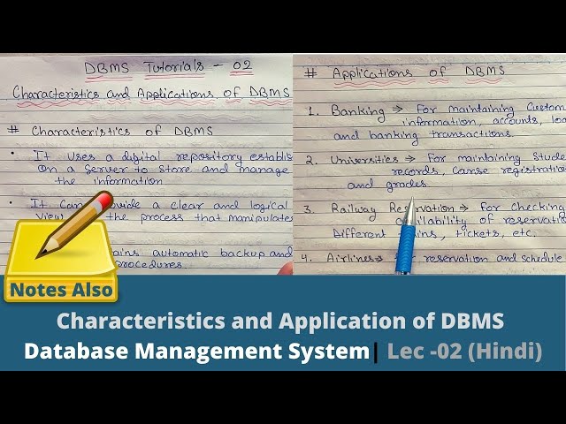 Characteristics and Application of DBMS | Database Management System | Lec -02 Hindi