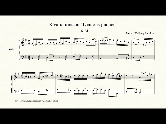Mozart, 8 Variations on "Laat ons juichen", K 24, Var 1, Harpsichord