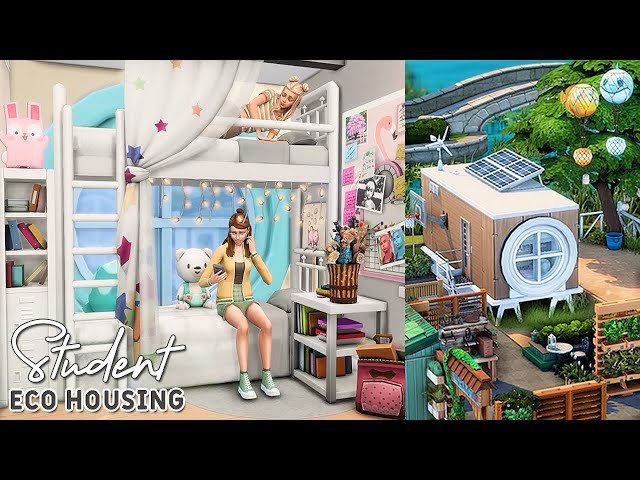 📚🌱Eco Student Housing | No CC | 8 SIM HOUSE BUILD | Stop Motion | The Sims 4