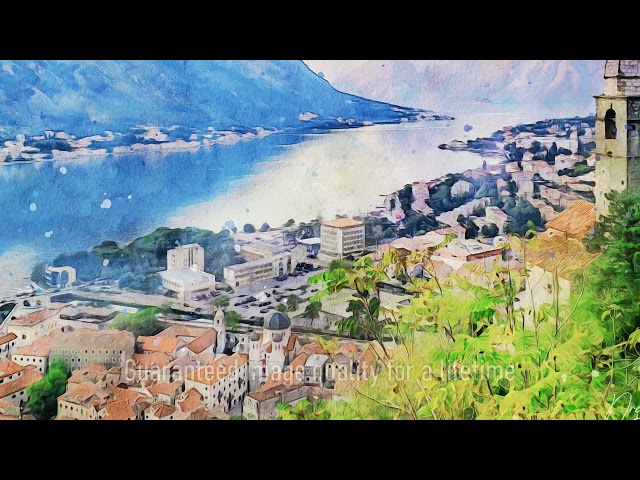Premium Handmade Art Print "Kotor, Montenegro in Watercolors" by Dreamframer Art