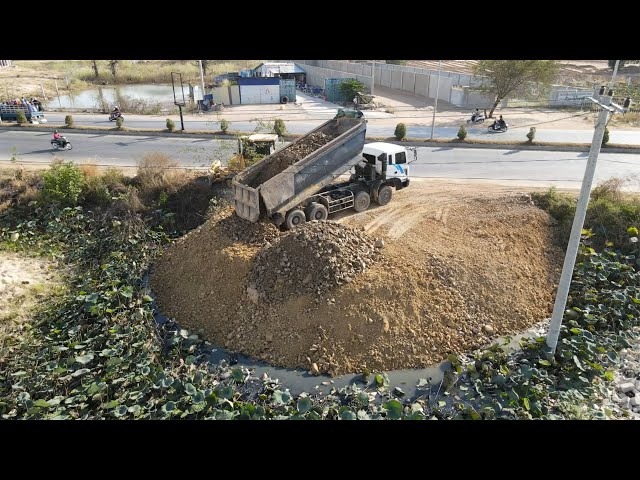 Full Landfill Project Interesting Komatsu D51PX Dozer Process With Dump trucks 5Ton Team ,,