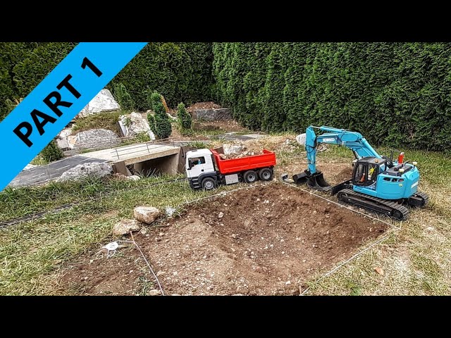 Building a house RC - Part 1, underground digging and concreting. [Kobelco, Mixer pump truck, ... ]