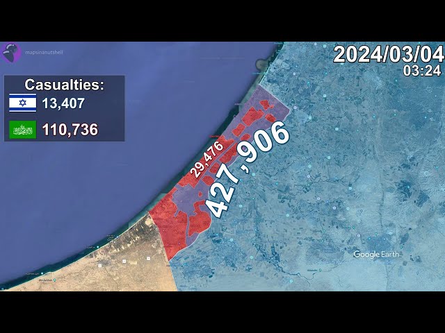 Israel-Hamas War: Every Day to May Mapped using Google Earth