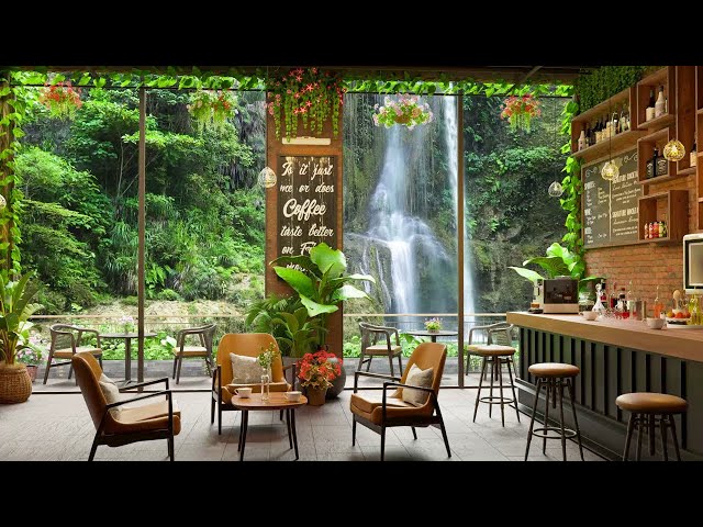 Jazz Relaxing Music to Work & Study ☕ Warm Jazz Music at Cozy Coffee Shop Ambience ~ Watefall Sound