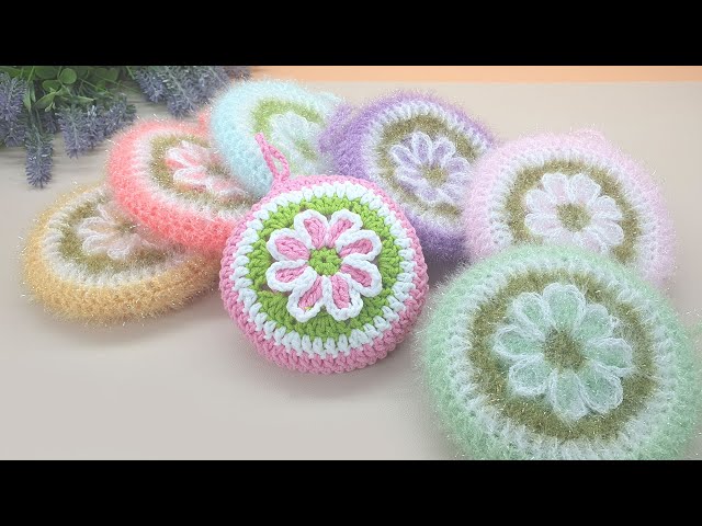 [수세미코바늘] 작은 꽃 호빵 수세미 뜨기  Crochet Dish Scrubby