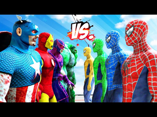 THE AVENGERS ZOMBIE Vs Team Spiderman - Red Spiderman, Green Spiderman, Blue Spiderman | @KjraGaming