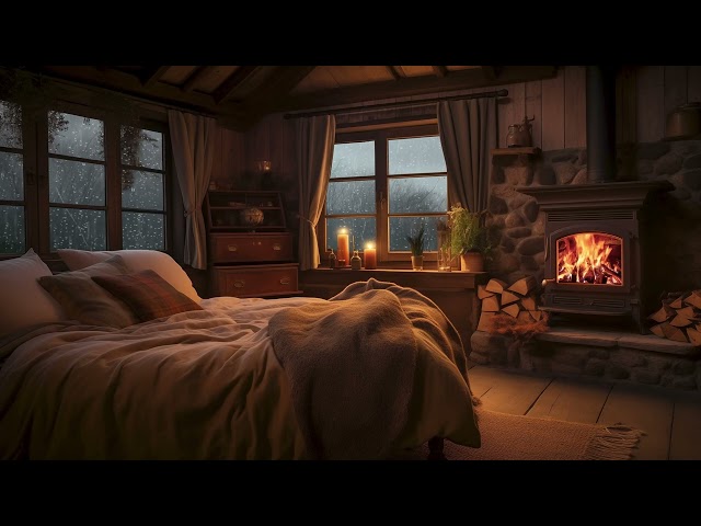 Cozy Rain and Crackling Fireplace Burning Sounds for Sleeping丨Rain Sounds White Noise Lullaby ASMR