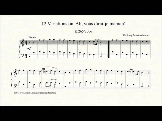 Mozart, 12 Variations on Ah, vous dirai je maman, K 265 300e, Harpsichord, Thema