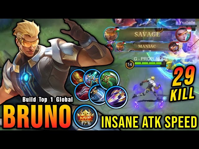 SAVAGE & MANIAC!! 29 Kills Bruno Insane Attack Speed Build - Build Top 1 Global Bruno ~ MLBB