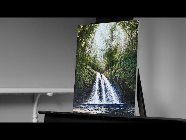 Painting a Waterfall Deep in the Forest with Acrylics - Paint with Ryan