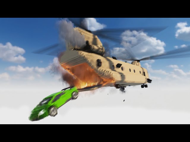 Cars Jumping Out of Helicopter on FIRE | Teardown