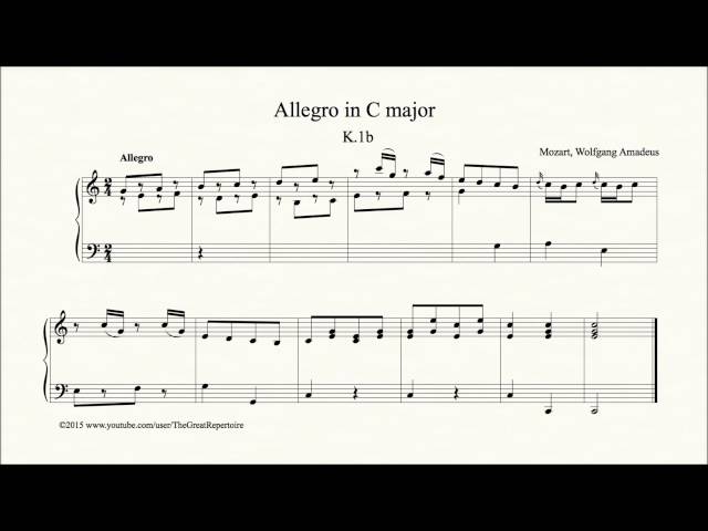 Mozart, Allegro in C major, K.1b, Organ