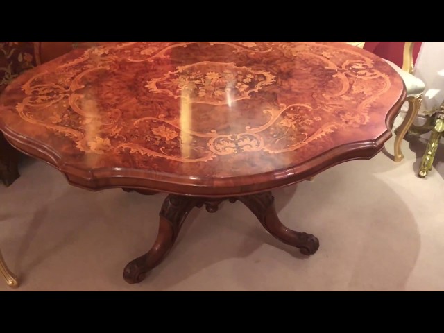 Antique Burr Walnut & Marquetry Shaped Oval Loo Table