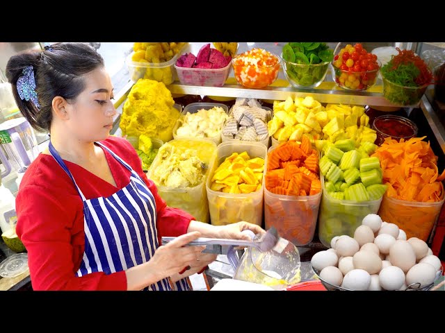 Fruit Smoothie & Mixed Fruit Desserts with Coconut Milk | Cambodia Street Food