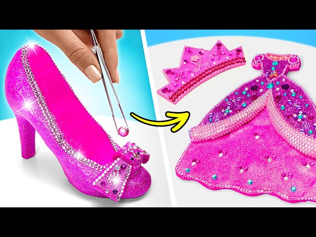 Pink Glittery Outfit with Clay And Crystals || FUN DIY for Ariel, Belle, and Elsa!👑🧜‍♀️