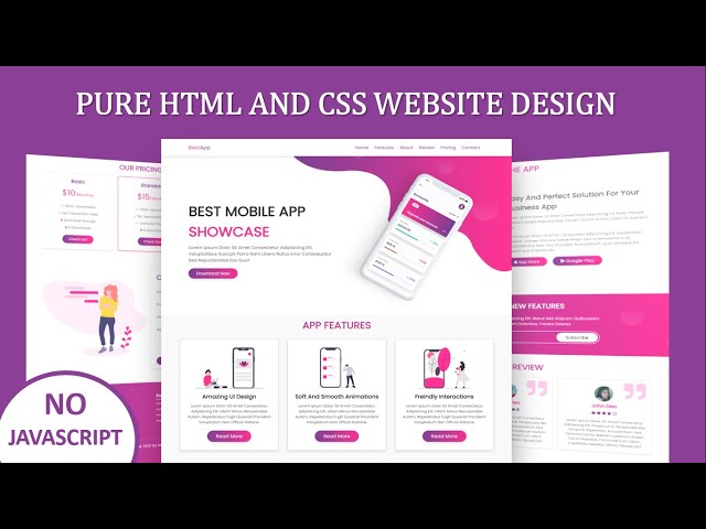 How To Make Responsive App Landing Page Website Design Using Pure HTML And CSS Only | Step By Step