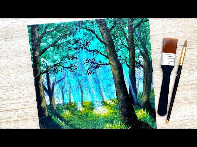 Sunlight forest Acrylic Painting / for Beginners / Easy Painting / Daily Challenge #84