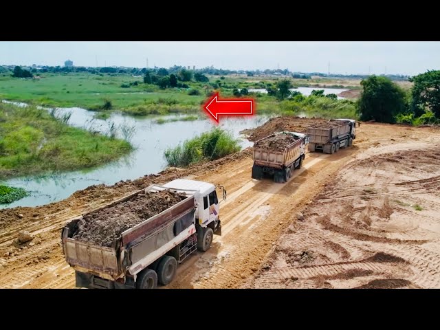 Great Job !! Omg Project Bulldozer Pushing Stone Soil Team & Dump Trucks 25Ton
