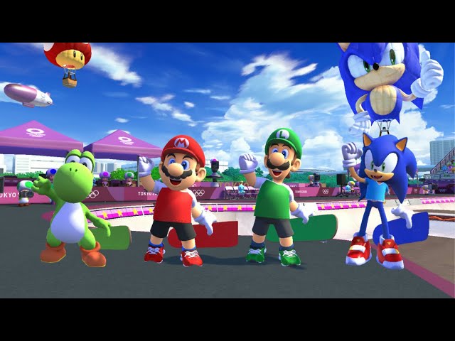 Mario & Sonic Olympic Games At The Tokyo 2020 Event -Skateboarding Park All Characters