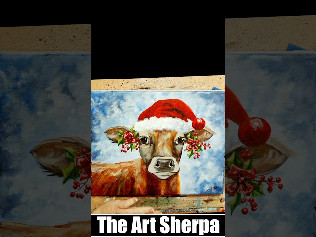 How to Draw and paint a Cute Christmas Cow  #art #paintnight #paintingdrawing