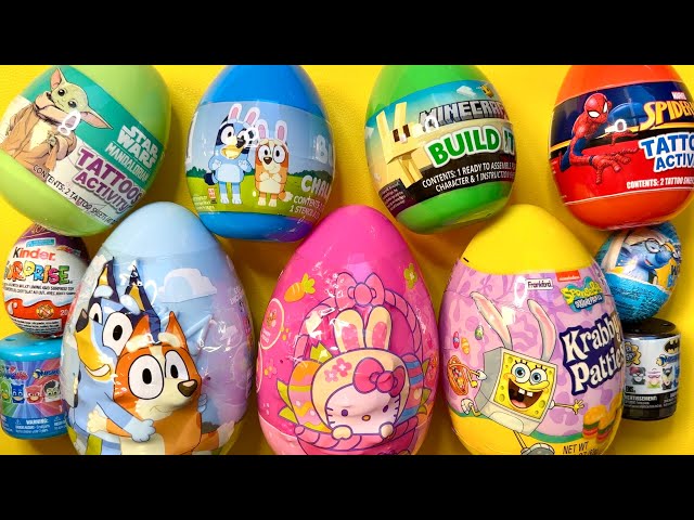 Asmr unboxing eggs! Hello Kitty, SpongeBob, Bluey, Minecraft, kinder egg, Star Wars