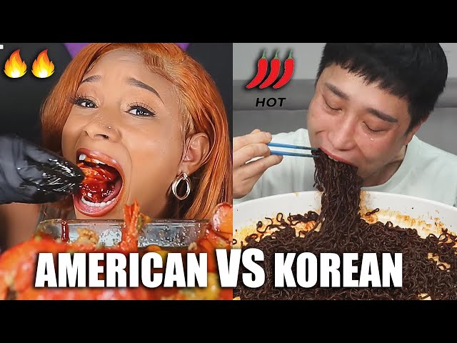 AMERICAN VS KOREAN SPICY MUKBANG!