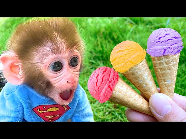 Bebé Mono Bon Bon va al Supermercado y Come Helado con un Lindo Cachorro - MONO BONBON ESP
