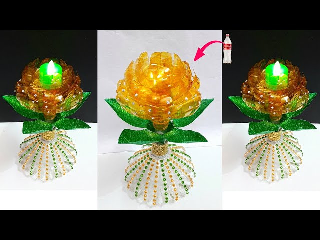 Tealight holder/Showpiece made from Plastic Bottle| Best out of waste room decoration ideas