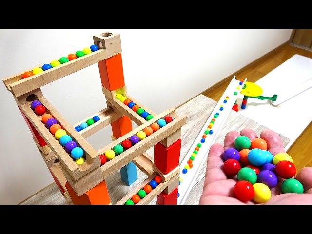 Marble Run ☆ Wooden tower, rain gutters and yellow croon