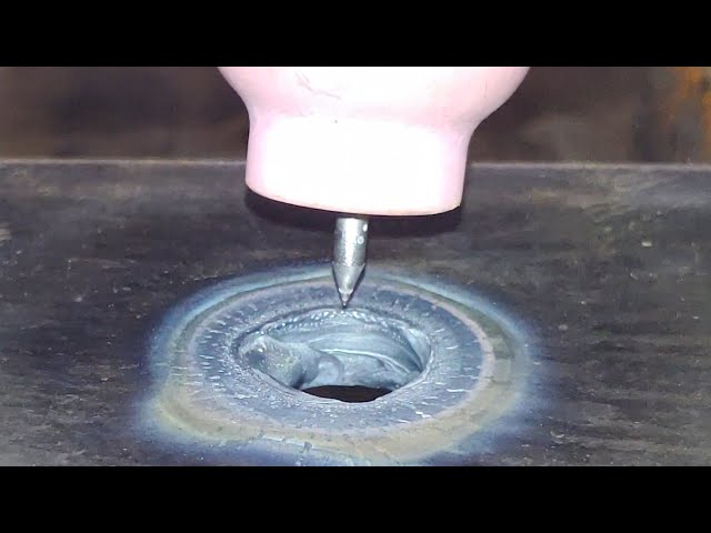 Amazing process of drilling a hole in a thick steel plate by TIG welding arc