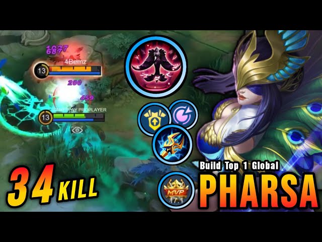 34 Kills!! Pharsa Best Build and Emblem 100% Deadly!! - Build Top 1 Global Pharsa ~ MLBB