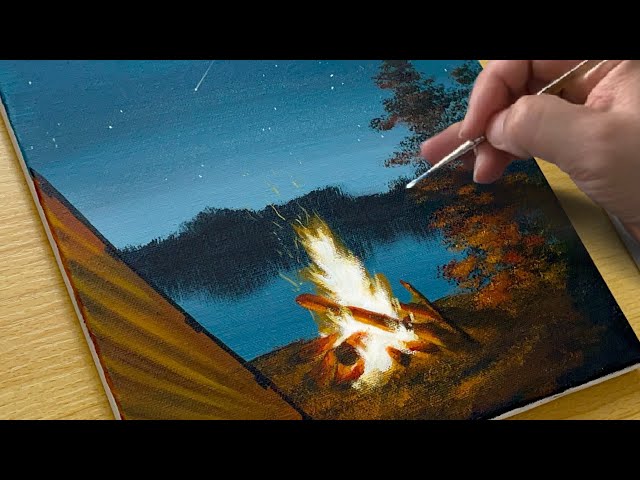 How to Paint A Night Camping / Acrylic Painting for Beginners
