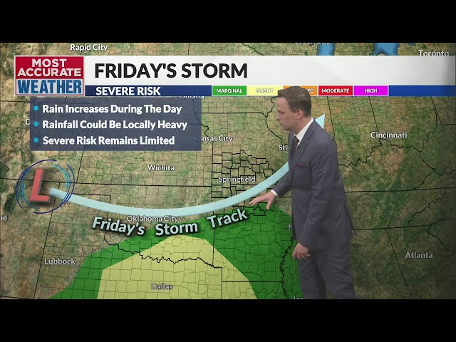 Heavier rain, slim severe weather risk are possibilities with Friday's storm.