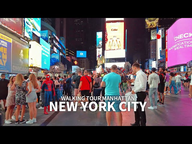 NEW YORK CITY - CE.3 Manhattan Walking Tour Summer Season, Times Square, Broadway, SoHo, Chelsea, 4K