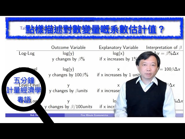 【Cantonese粵語】五分鐘計量經濟學（計量經濟學輔導）第十七集：點樣描述對數變量嘅系數估計值？