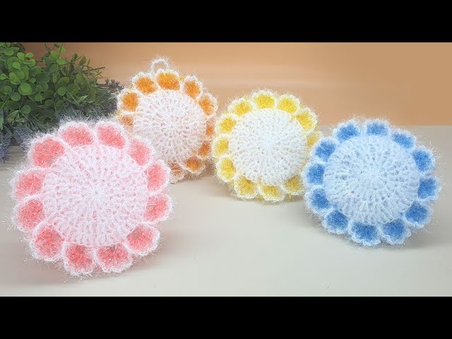 [수세미코바늘] 깔끔한 평면 수세미 뜨기  Crochet Dish Scrubby / flower crochet