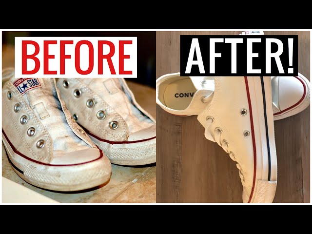 How to Clean White Converse Shoes, Vans, Toms!!  (Easy & Fast Cleaning Hack) | Andrea Jean Cleaning