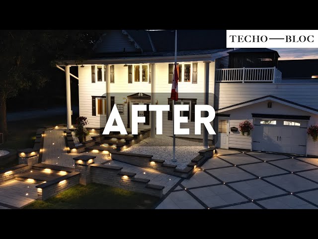 Techo -Bloc STUNNING MAKEOVER - Driveway, wheelchair ramp, walls, steps, LED lighting & more.