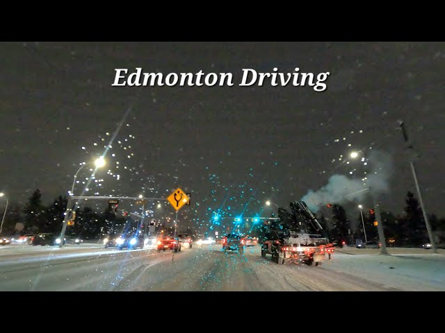 Driving - Snow Fall - Slippery Road Conditions, Edmonton, Alberta, 🇨🇦 - January 2024