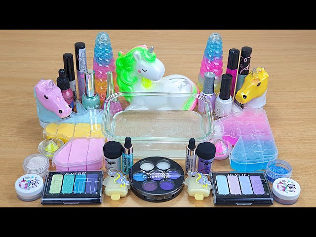 UNICORN SLIME Mixing makeup and glitter into Clear Slime Satisfying Slime Videos