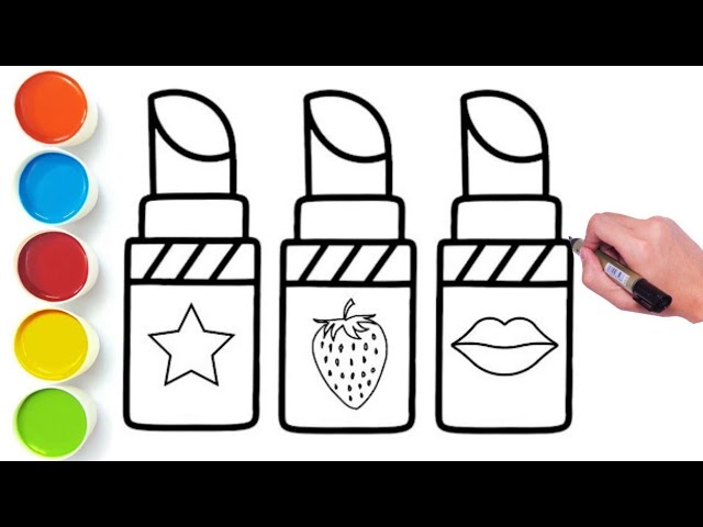 Coloring, Painting, Drawing a Lipsticks Tutorial for kids and Step by step Draw