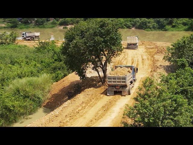 Strongly small MiSUBISHI Bulldozer and Dump trucks building Dam | Machine Kh