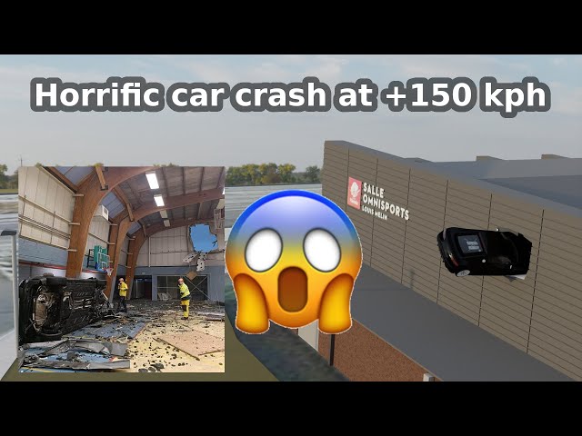 Horrific car crash in Belgium. Car flies at 150kph through sports hall