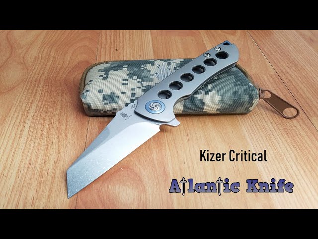 KIZER CUTLERY CRITICAL GRAY TITANIUM HANDLE STONEWASH FOLDING BLADE KNIFE 4508