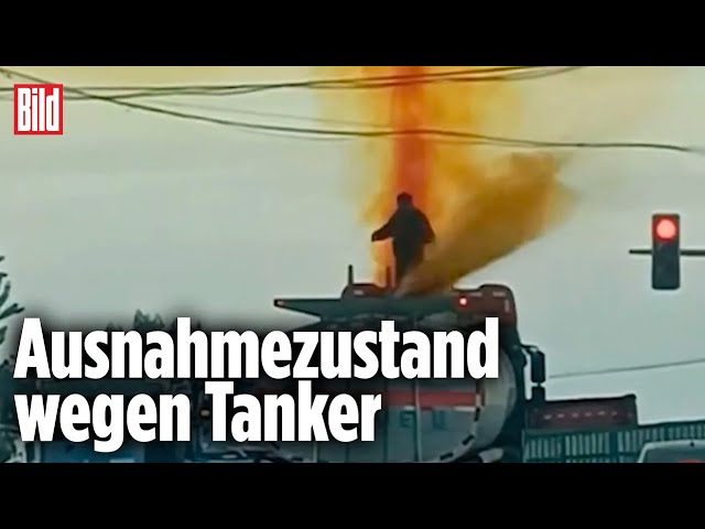 Gas-Horror an Kreuzung: Giftstrahl schießt aus Tanklaster