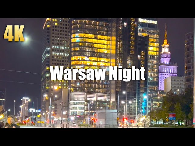 NIGHT WALK IN WARSAW 🇵🇱 POLAND (Street Views in Ultra HDR 4K) Walking Tour Video September 2022