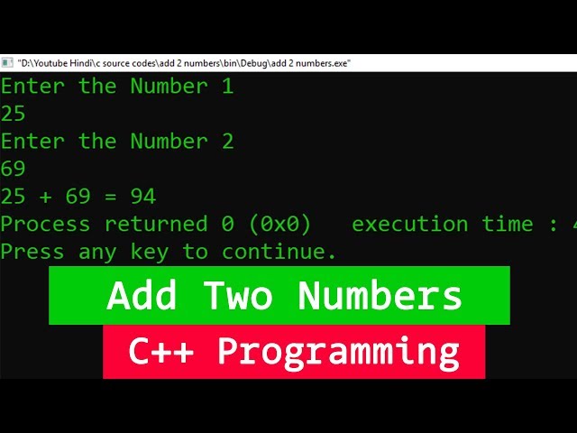 C++ Example Program to Add Two Numbers ( User Input )